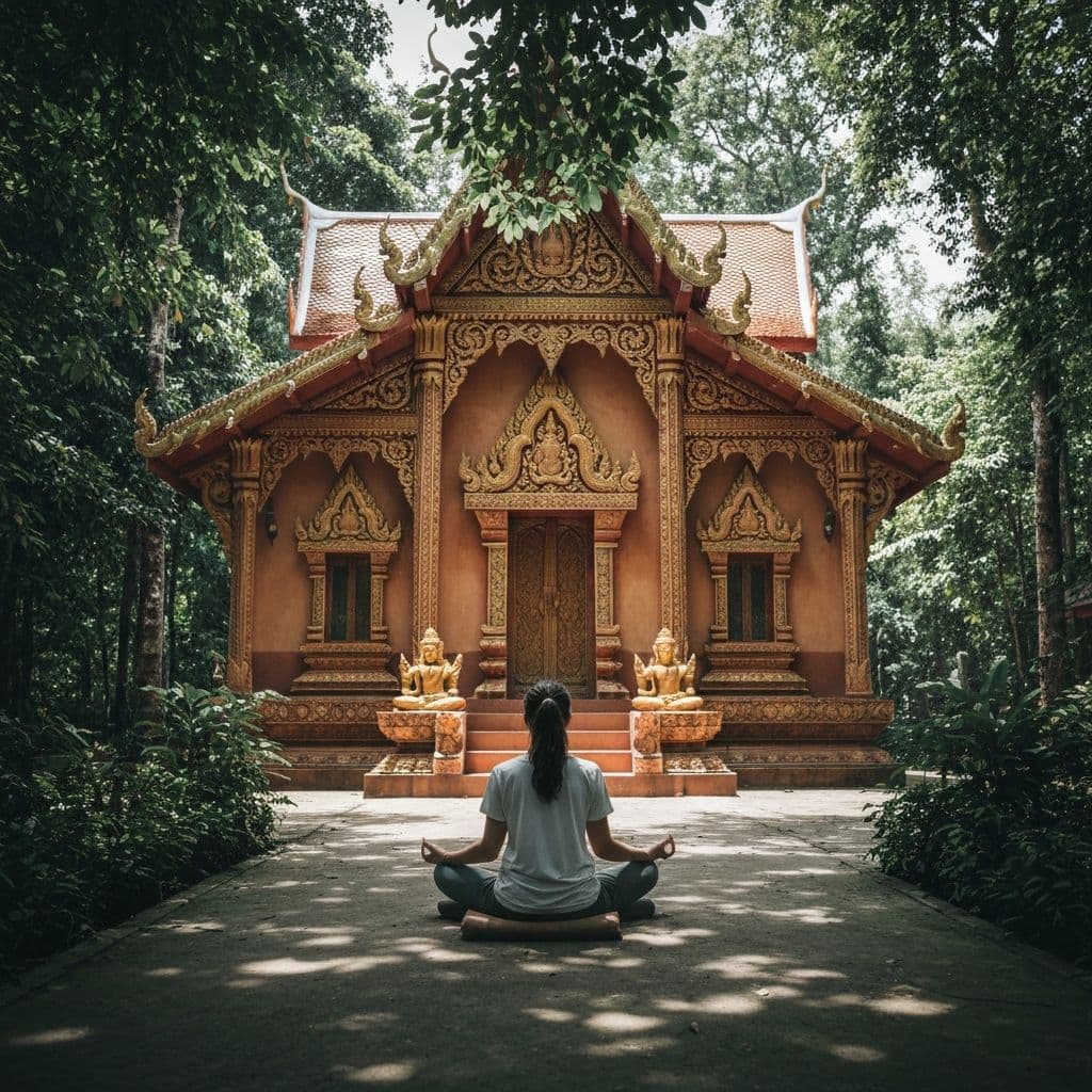 Starożytna świątynia buddyjska w Azji otoczona zielenią - slow travel i odkrywanie kultury Wschodu